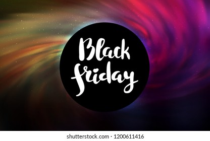 Dark Pink, Yellow vector cover with a black hole, nebula. Colorful illustration of a black hole on a starry backdrop. Pattern for posters, banners of sales.