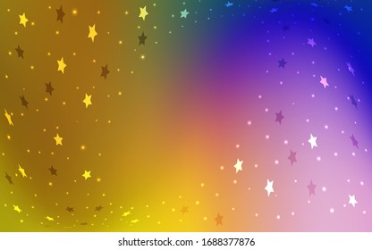 Tapa vectorial rosa oscuro, amarillo con estrellas pequeñas y grandes. Ilustración decorativa brillante con estrellas en plantilla abstracta. Mejor diseño para tu anuncio, afiche, banner.