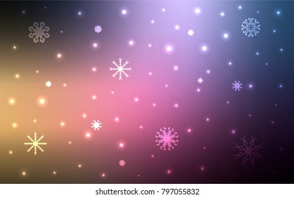 Dark Pink, Yellow vector cover with beautiful snowflakes. Shining colored illustration with snow in christmas style. The pattern can be used for new year ad, booklets.