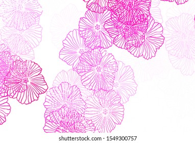 Dark Pink, Yellow vector doodle background with leaves. Shining colored illustration with flowers. Textured pattern for websites, banners.