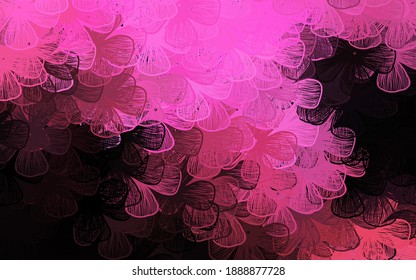 Dark Pink, Yellow vector doodle pattern with trees, branches. Abstract illustration with flowers in doodles style. Hand painted design for web, wrapping.
