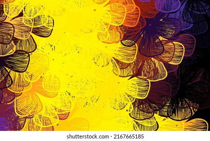 Diseño de doodles vectores amarillos de color rosa oscuro con árboles, ramas. Ilustración abstracta con flores en estilo doodles. Patrón colorido para los libros infantiles.