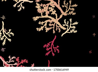 Dark Pink, Yellow vector elegant background with sakura. Decorative design in Indian style on white background. New template for your brand book.