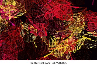 Oscuro rosa, amarillo vectorial elegante fondo con hojas. Una vaga ilustración abstracta con hojas al estilo de los garabatos. Patrón para papeles pintados, libros de color.