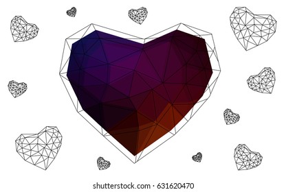 Dark Pink, Yellow vector greeting Card Happy Valentine's Day. Lettering with hearts on the white polygonal background. Colored triangular illustration for your business.