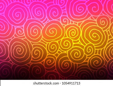 Dark Pink, Yellow vector indian curved background. Colorful abstract illustration with lines in Asian style. The pattern can be used for coloring books and pages for kids.