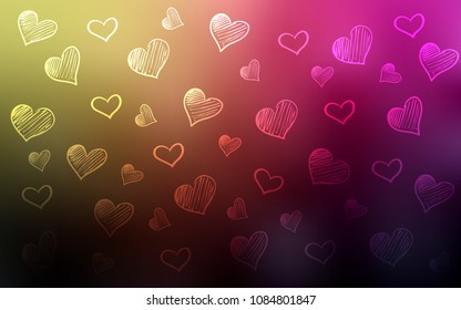 Dark Pink, Yellow vector layout with sweet hearts. Hearts on blurred abstract background with colorful gradient. Pattern can be used for valentine's ad, booklets.