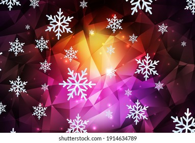 Dark Pink, Yellow vector layout with bright snowflakes, stars. Modern geometrical abstract illustration with snowflakes. New Year design for business advert.