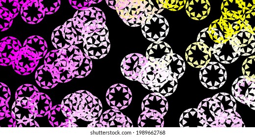 Dark pink, yellow vector layout with circle shapes. Glitter abstract illustration with colorful drops. Pattern for booklets, leaflets.