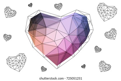 Dark Pink, Yellow vector love background with heart. Paper note. Valentine's greeting polygonal card. Triangular illustration for your business. Stock template for your design.