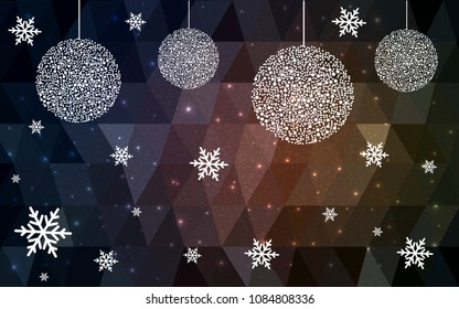 Dark Pink Yellow vector low poly crystal background with snowflakes. Polygon christmas design pattern . Low poly illustration of New Year celebration.