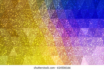 Dark Pink, Yellow vector low poly crystal background with snowflakes. Polygon christmas design pattern . Low poly illustration of New Year celebration.