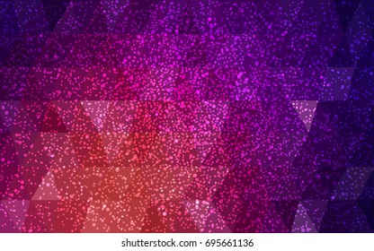 Dark Pink, Yellow vector low poly crystal background with snowflakes. Polygon christmas design pattern . Low poly illustration of New Year celebration.