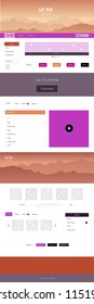 Dark Pink, Yellow vector Material Design Kit with hills. Beautiful ui ux kit with colorful mountains in its header. Beautiful layout for websites, landing pages.