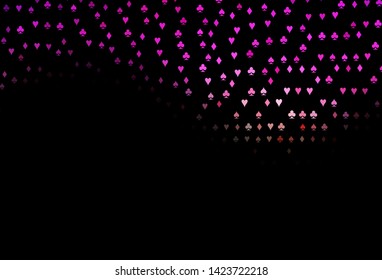 Dark Pink, Yellow vector pattern with symbol of cards. Shining illustration with hearts, spades, clubs, diamonds. Template for business cards of casinos.