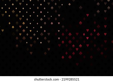 Dark pink, yellow vector pattern with symbol of cards. Colored illustration with hearts, spades, clubs, diamonds. Pattern for ads of parties, events in Vegas.