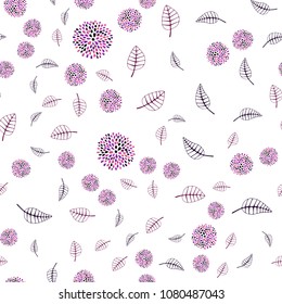 Dark Pink, Yellow vector seamless doodle template with leaves and flowers. Leaves, flowers in natural style on white background. Brand new design for your business.