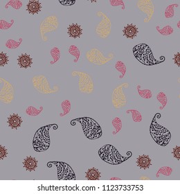Dark Pink, Yellow vector seamless abstract backdrop with leaves and flowers. Colorful abstract illustration with leaves in doodle style. Elegant pattern for your brand book.