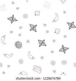 Dark Pink, Yellow vector seamless background with tasty food. Blurred decorative design of snacks in doodle style. Template for meal cooking in kitchen.