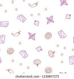 Dark Pink, Yellow vector seamless texture with delicious snacks. Beautiful colored illustration with food in doodle style. Design for ad, poster, banner of cafes or restaurants.