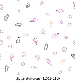 Dark Pink, Yellow vector seamless cover with cuisine gourmet. Glitter abstract sketch with gourmet food. Doodle design for your business advert of cafes.