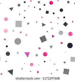 Dark Pink, Yellow vector seamless template with crystals, circles, squares. Abstract gradient illustration with circles, triangles, cubes. Trendy design for wallpaper, fabric makers.