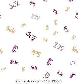 Dark Pink, Yellow vector seamless texture with selling prices 50 %. Gradient illustration with discount signs on white backdrop. Design for business ads, commercials.