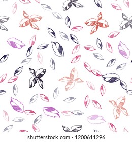 Dark Pink, Yellow vector seamless abstract backdrop with leaves. A vague abstract illustration with leaves in doodles style. Pattern for design of window blinds, curtains.