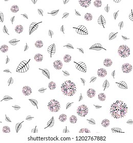 Dark Pink, Yellow vector seamless doodle texture with leaves, flowers. Colorful doodles on white background. Pattern for trendy fabric, wallpapers.