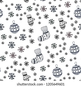 Dark Pink, Yellow vector seamless layout with bright snowflakes, balls, socks, mittens. Colorful xmas elements with gradient. Texture for window blinds, curtains.