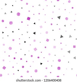 Dark Pink, Yellow vector seamless backdrop with lines, circles, rhombus. Illustration with set of colorful circles, triangles, squares. Design for textile, fabric, wallpapers.