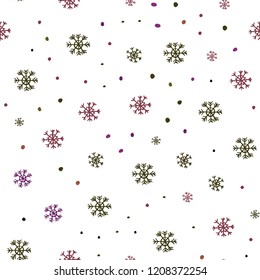 Dark Pink, Yellow vector seamless background with xmas snowflakes. Shining colorful illustration with snow on abstract template. Design for textile, fabric, wallpapers.