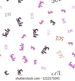 Dark Pink, Yellow vector seamless texture with selling prices 50 %. Abstract illustration with colorful gradient symbols of sales. Pattern for ads, posters, banners of sales.