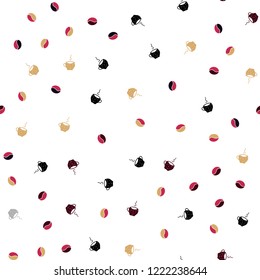 Dark Pink, Yellow vector seamless background with coffee, beans. Colorful illustration with gradient coffee beans, mugs. Pattern for ads of breakfast, lunch, dinner.
