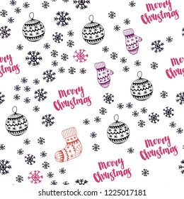 Dark Pink, Yellow vector seamless texture with colored snowflakes, balls, socks, mittens. Colorful illustration with xmas symbols. Pattern for design of fabric, wallpapers.