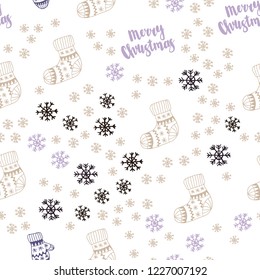 Dark Pink, Yellow vector seamless pattern with christmas snowflakes, balls, socks, mittens. Colorful xmas elements with gradient. Design for wallpaper, fabric makers.