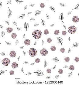 Dark Pink, Yellow vector seamless doodle layout with leaves, flowers. Creative illustration in blurred style with leaves, flowers. Pattern for design of fabric, wallpapers.