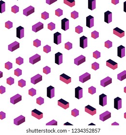 Dark Pink, Yellow vector seamless, isometric template with rhombus. Glitter abstract illustration with rectangular shapes. Texture for window blinds, curtains.