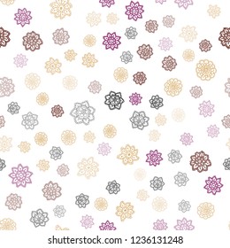 Dark Pink, Yellow vector seamless cover with beautiful snowflakes. Glitter abstract illustration with crystals of ice. Trendy design for wallpaper, fabric makers.