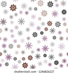 Dark Pink, Yellow vector seamless template with ice snowflakes. Blurred decorative design in xmas style with snow. Template for business cards, websites.