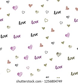 Dark Pink, Yellow vector seamless template with text LOVE YOU, hearts. Colorful illustration with quote LOVE YOU, hearts. Template for business cards, websites.