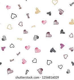 Dark Pink, Yellow vector seamless cover with quote LOVE YOU, hearts. Colorful illustration with quote LOVE YOU, hearts. Pattern for design of fabric, wallpapers.