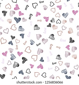 Dark Pink, Yellow vector seamless background with words of love, hearts. Illustration with phrase LOVE YOU, hearts for valentine's day. Design for wallpaper, fabric makers.