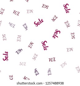 Dark Pink, Yellow vector seamless cover with symbols of 30, 40, 50 % sales. Shining colorful illustration with isolated selling prices. Backdrop for super sales on Black Friday.