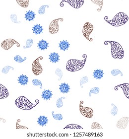 Dark Pink, Yellow vector seamless abstract pattern with leaves and flowers. Decorative design in Indian style on white background. Pattern for trendy fabric, wallpapers.