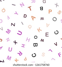 Dark Pink, Yellow vector seamless layout with latin alphabet. Blurred design in simple style with signs of alphabet. Pattern for design of fabric, wallpapers.