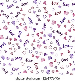 Dark Pink, Yellow vector seamless cover with quote LOVE YOU, hearts. Design in doodle style with text LOVE YOU, hearts. Design for wallpaper, fabric makers.