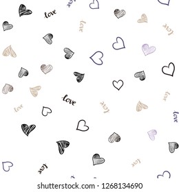 Dark Pink, Yellow vector seamless backdrop with phrase LOVE YOU, hearts. Illustration with words of love, hearts in abstract style. Pattern for trendy fabric, wallpapers.