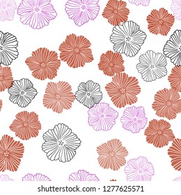 Dark Pink, Yellow vector seamless elegant wallpaper with flowers. Sketchy doodle flowers on white background. Pattern for design of fabric, wallpapers.
