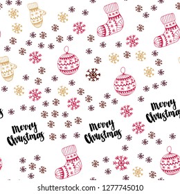 Dark Pink, Yellow vector seamless background with xmas snowflakes, balls, socks, mittens. Shining colorful illustration in christmas style. Design for wallpaper, fabric makers.